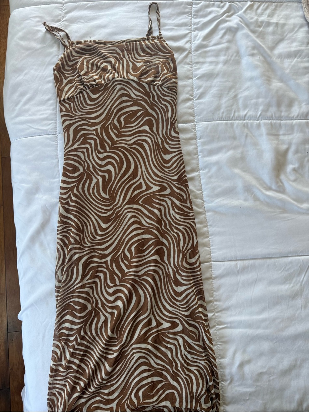 Rolla Coster Brown and Cream Zebra-Print Maxi Slip Dress
